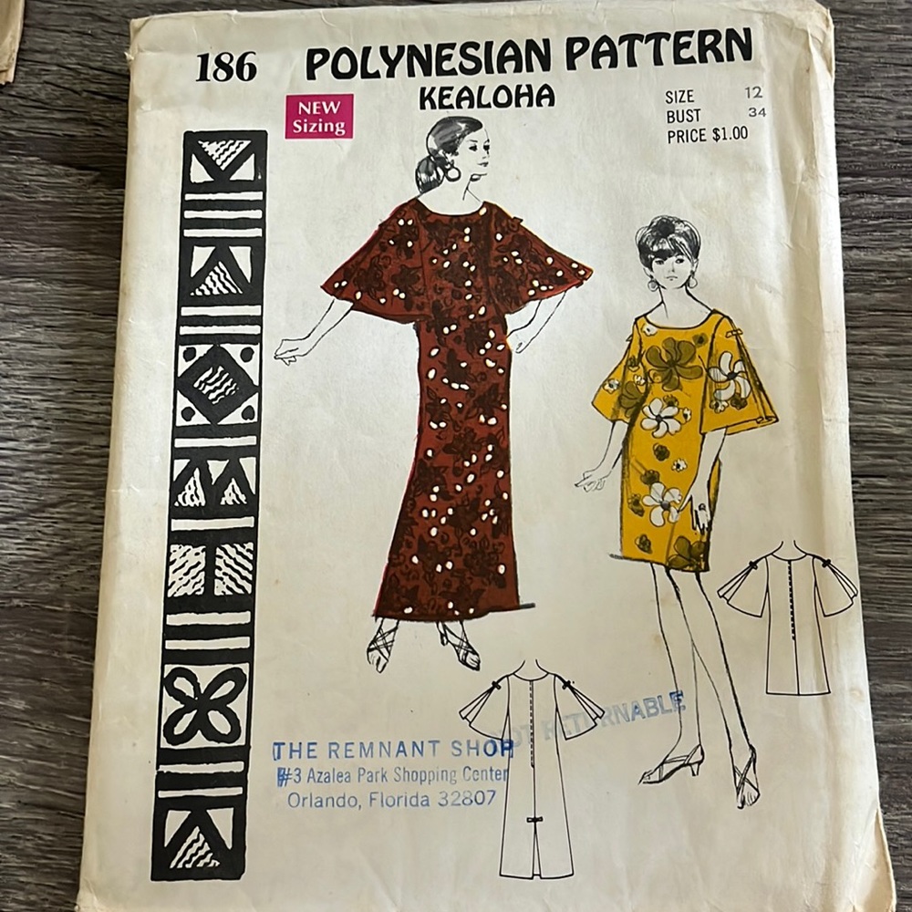 1960s Polynesian 186 Misses Evening Shift DRESS Pattern KEALOHA Vintage